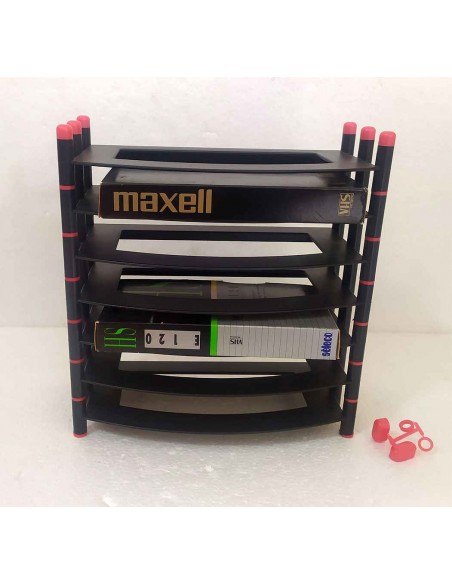 Porta-videocassette-VHS-a-6-posti-in-plastica-nera-vintage-anni-90-1