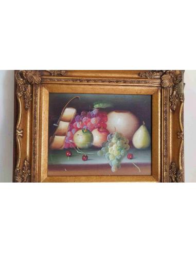 Quadro-natura-morta-con-frutta-e-uva-elegante-cornice-dorata-lavorata-7