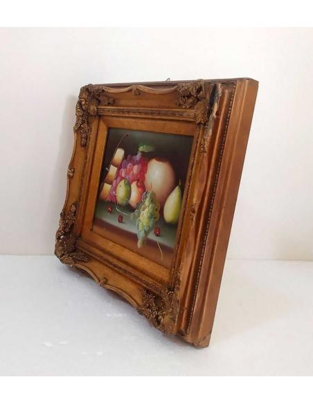 Quadro-natura-morta-con-frutta-e-uva-elegante-cornice-dorata-lavorata-6