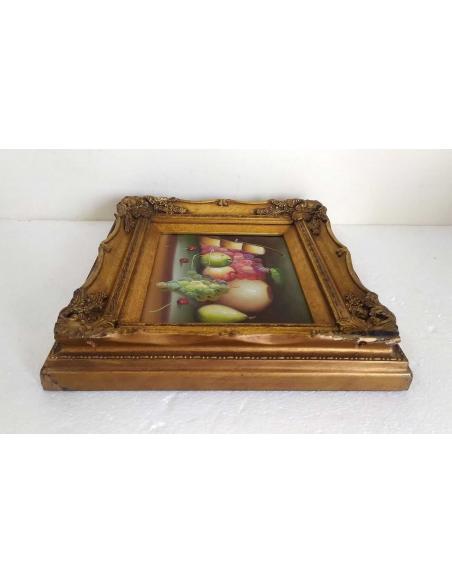 Quadro-natura-morta-con-frutta-e-uva-elegante-cornice-dorata-lavorata-2