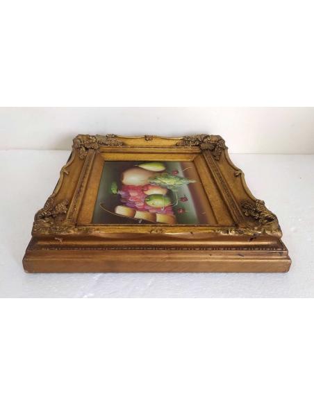Quadro-natura-morta-con-frutta-e-uva-elegante-cornice-dorata-lavorata-4