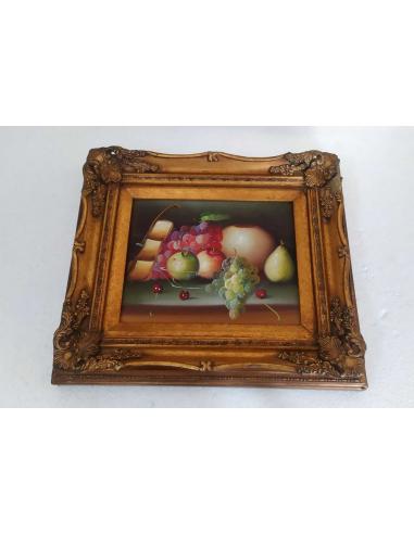 Quadro-natura-morta-con-frutta-e-uva-elegante-cornice-dorata-lavorata-8