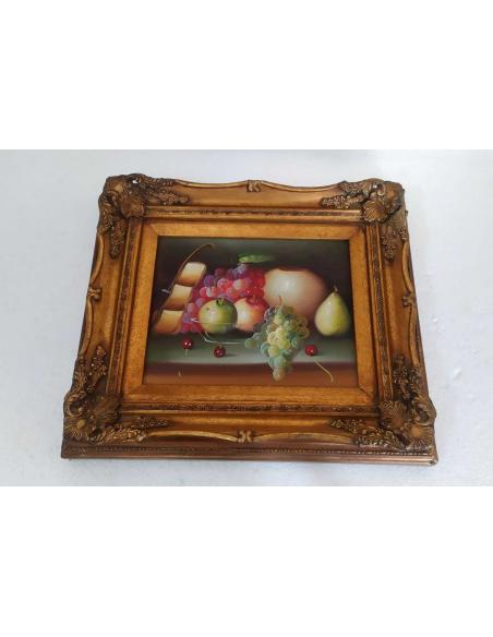 Quadro-natura-morta-con-frutta-e-uva-elegante-cornice-dorata-lavorata-8