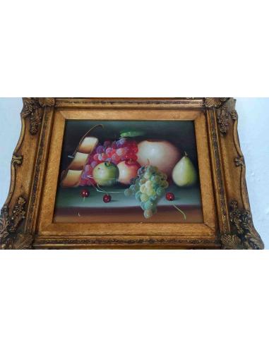 Quadro-natura-morta-con-frutta-e-uva-elegante-cornice-dorata-lavorata-11