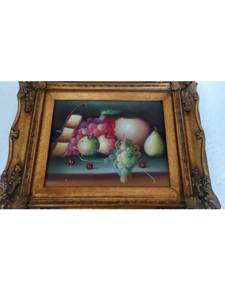 Quadro-natura-morta-con-frutta-e-uva-elegante-cornice-dorata-lavorata-11
