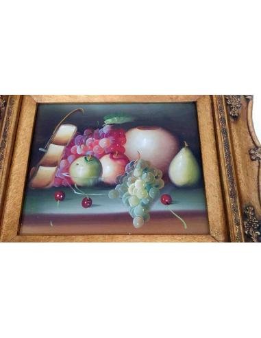 Quadro-natura-morta-con-frutta-e-uva-elegante-cornice-dorata-lavorata-12