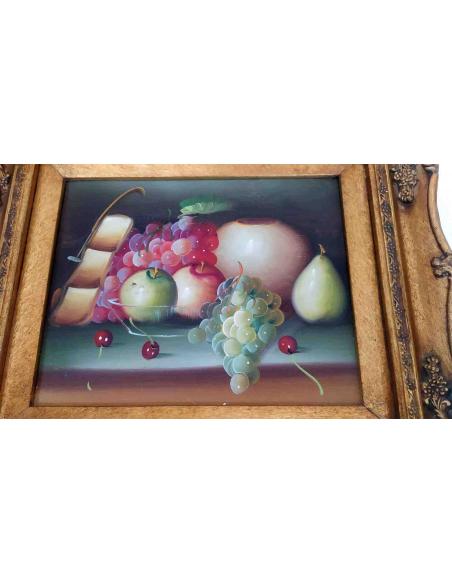 Quadro-natura-morta-con-frutta-e-uva-elegante-cornice-dorata-lavorata-12