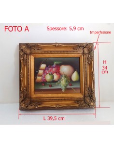 Quadro-natura-morta-con-frutta-e-uva-elegante-cornice-dorata-lavorata 2