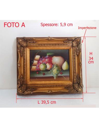 Quadro-natura-morta-con-frutta-e-uva-elegante-cornice-dorata-lavorata-Dimensioni