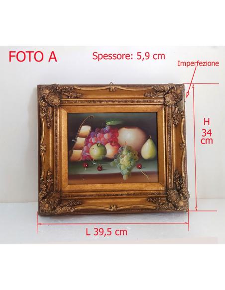 Quadro-natura-morta-con-frutta-e-uva-elegante-cornice-dorata-lavorata-Dimensioni