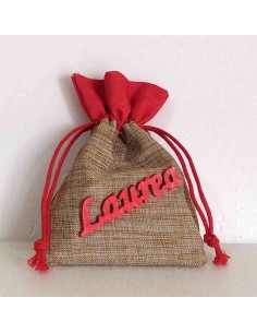 Sacchetto-Laurea-portaconfetti-beige-con-scritta-rossa-in-rilievo