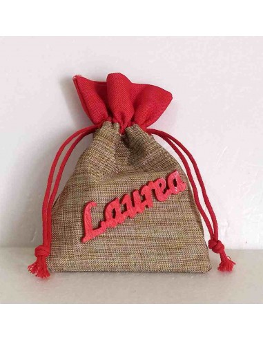 Sacchetto-Laurea-portaconfetti-beige-con-scritta-rossa-in-rilievo
