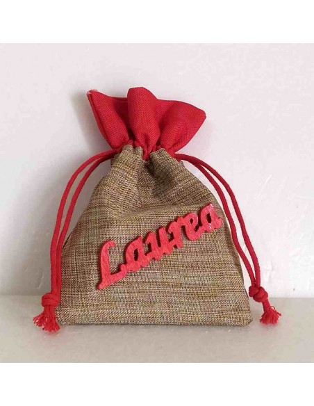 Sacchetto-Laurea-portaconfetti-beige-con-scritta-rossa-in-rilievo