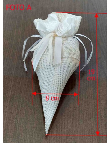 Cono-portaconfetti-in-juta-con-rose-di-stoffa-Bianco-dimensioni