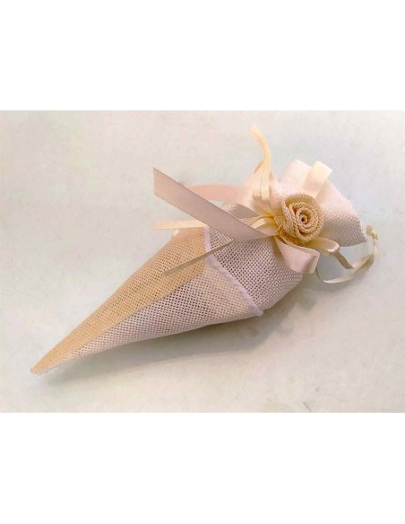 Cono-portaconfetti-in-juta-con-rose-di-stoffa-Bianco/Avorio