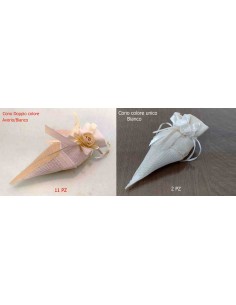 Coni-portaconfetti-in-juta-con-rose-di-stoffa-Bianco-e-Avorio/Bianco