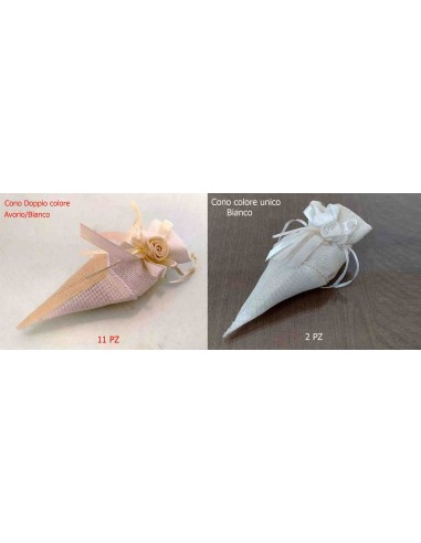 Coni-portaconfetti-in-juta-con-rose-di-stoffa-Bianco-e-Avorio/Bianco