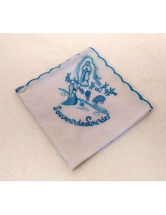 Fazzoletto-souvenir-de-lourdes-in-cotone-con-ricamo-blu-25x25-cm 2
