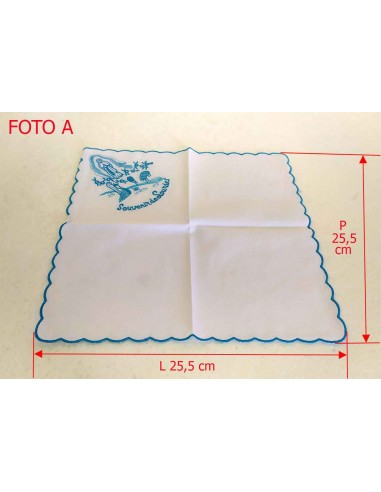 Fazzoletto-souvenir-de-lourdes-in-cotone-con-ricamo-blu-25x25-cm-dimensioni