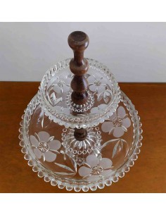 Alzata-vintage-2-piani-vetro-floreale-e-legno-dolcifrutta-Ø23xh31cm 2