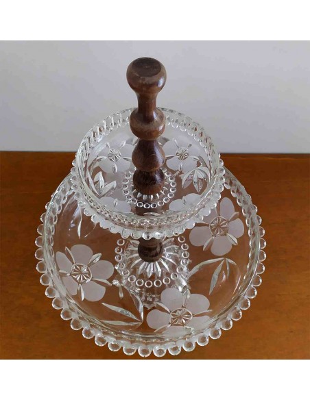 Alzata-vintage-2-piani-vetro-floreale-e-legno-dolcifrutta-Ø23xh31cm-1