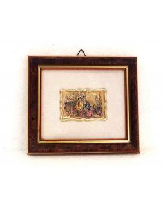 Quadretto-in-Argento-925-sbalzato-e-dipinto-cornice-legno-radica
