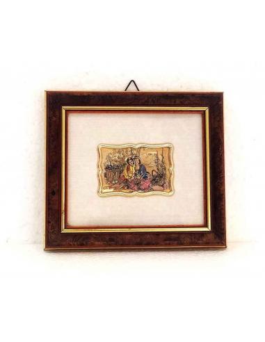 Quadretto-in-Argento-925-sbalzato-e-dipinto-cornice-legno-radica