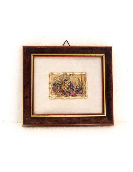 Quadretto-in-Argento-925-sbalzato-e-dipinto-cornice-legno-radica
