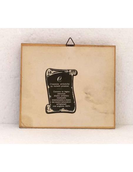 Quadretto-in-Argento-925-sbalzato-e-dipinto-cornice-legno-radica-parte posteriore