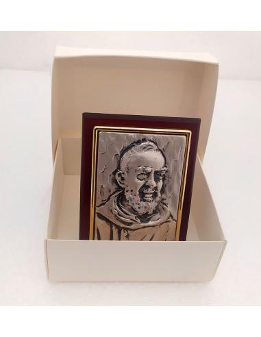 Quadro-Padre-Pio-in-argento-bilaminato-925-e-legno-Made-in-Italy-con-scatola