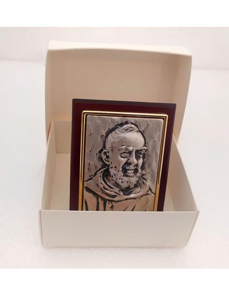 Quadro-Padre-Pio-in-argento-bilaminato-925-e-legno-Made-in-Italy-con-scatola