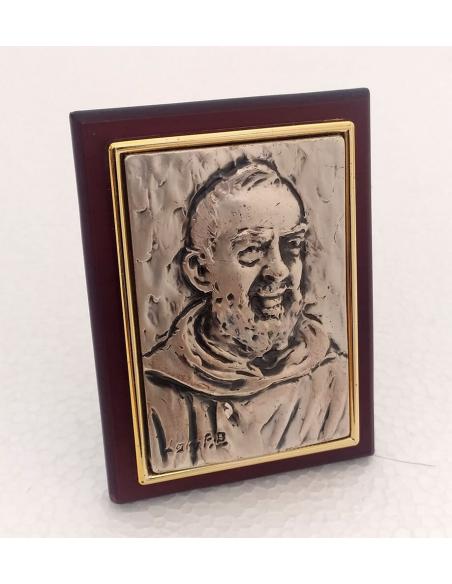 Quadro-Padre-Pio-in-argento-bilaminato-925-e-legno-Made-in-Italy