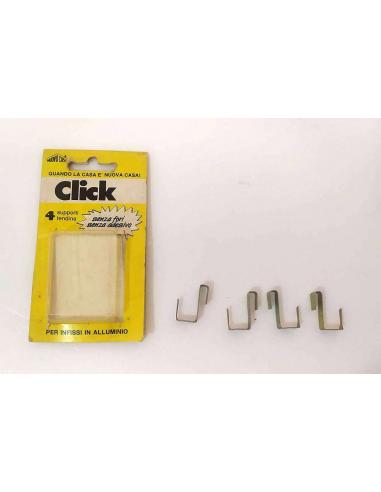 Confezione e set di 4 ganci Click in metallo per tendine su infissi in alluminio senza fori