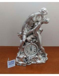 Orologio da Tavolo in Resina Argentata Scultura coppia amanti Recuerdo