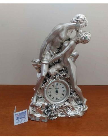 Orologio da Tavolo in Resina Argentata Scultura coppia amanti Recuerdo