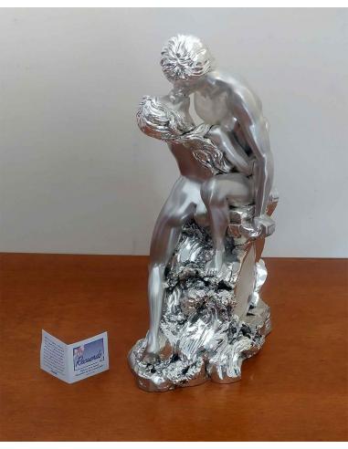 Orologio da Tavolo in Resina Argentata Scultura coppia amanti Recuerdo, vista altra angolazione