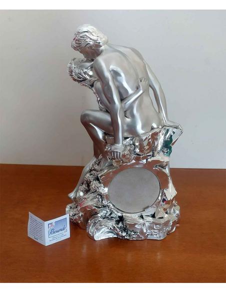 Orologio da Tavolo in Resina Argentata Scultura coppia amanti Recuerdo vista posteriore