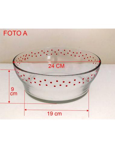 Ciotola insalatiera in vetro trasparente decorata con pois rossi sul bordo-Dimensioni