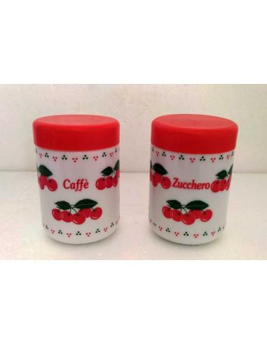 Barattoli cucina vintage anni 70 porta caffè e zucchero in vetro opalino bianco.