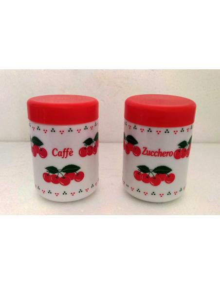 Barattoli cucina vintage anni 70 porta caffè e zucchero in vetro opalino bianco.