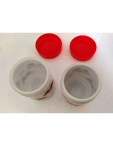 Barattoli cucina vintage anni 70 porta caffè e zucchero in vetro opalino bianco, vista interna.