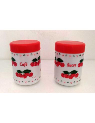 Barattoli cucina vintage anni 70 porta caffè e zucchero in vetro opalino bianco 1