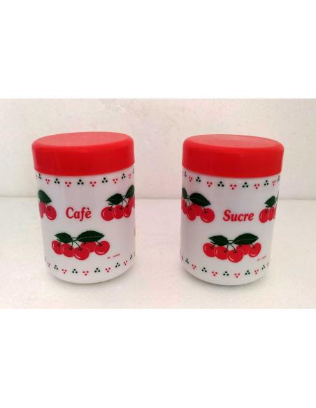 Barattoli cucina vintage anni 70 porta caffè e zucchero in vetro opalino bianco 1