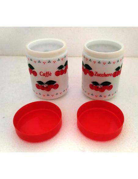 Barattoli cucina vintage anni 70 porta caffè e zucchero in vetro opalino bianco, vista senza tappo 1