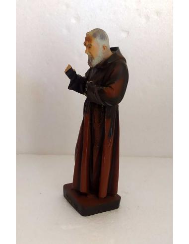 Statua Padre Pio in Resina 26 cm con Guanti e Saio, vista laterale sinistro.