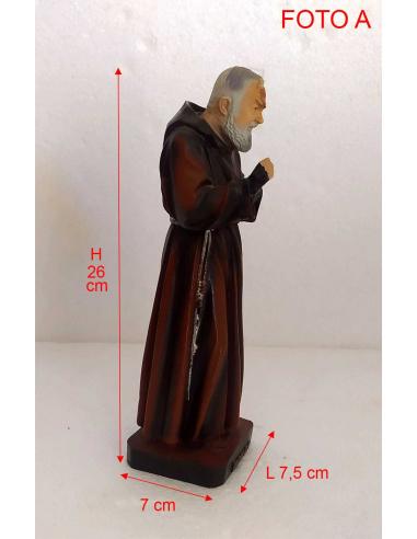 Statua Padre Pio in Resina 26 cm con Guanti e Saio, dimensioni.