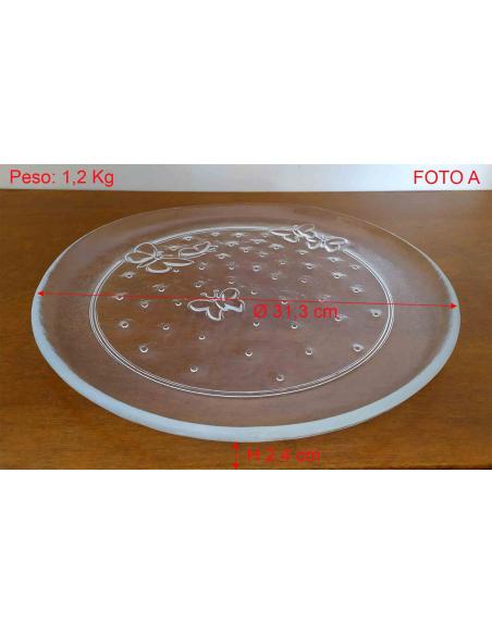 Piatto da portata in Vetro Trasparente Decorato con Farfalle | 31,3 cm, dimensioni.