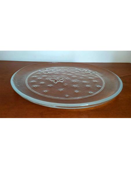 Piatto da portata in Vetro Trasparente Decorato con Farfalle | 31,3 cm, vista di taglio.