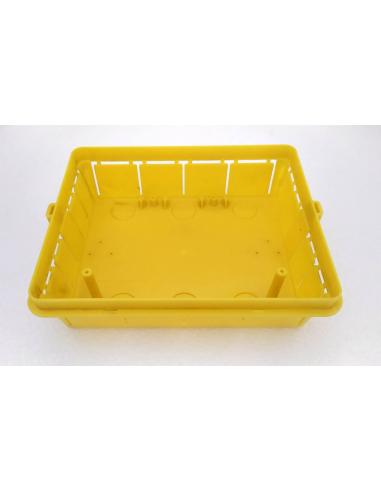 Vista orizzontale Scatola da incasso in plastica gialla Marlanvil per centralino elettrico modulare da 8-10 moduli