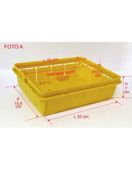Dimensioni Scatola da incasso in plastica gialla Marlanvil per centralino elettrico modulare da 8-10 moduli.
